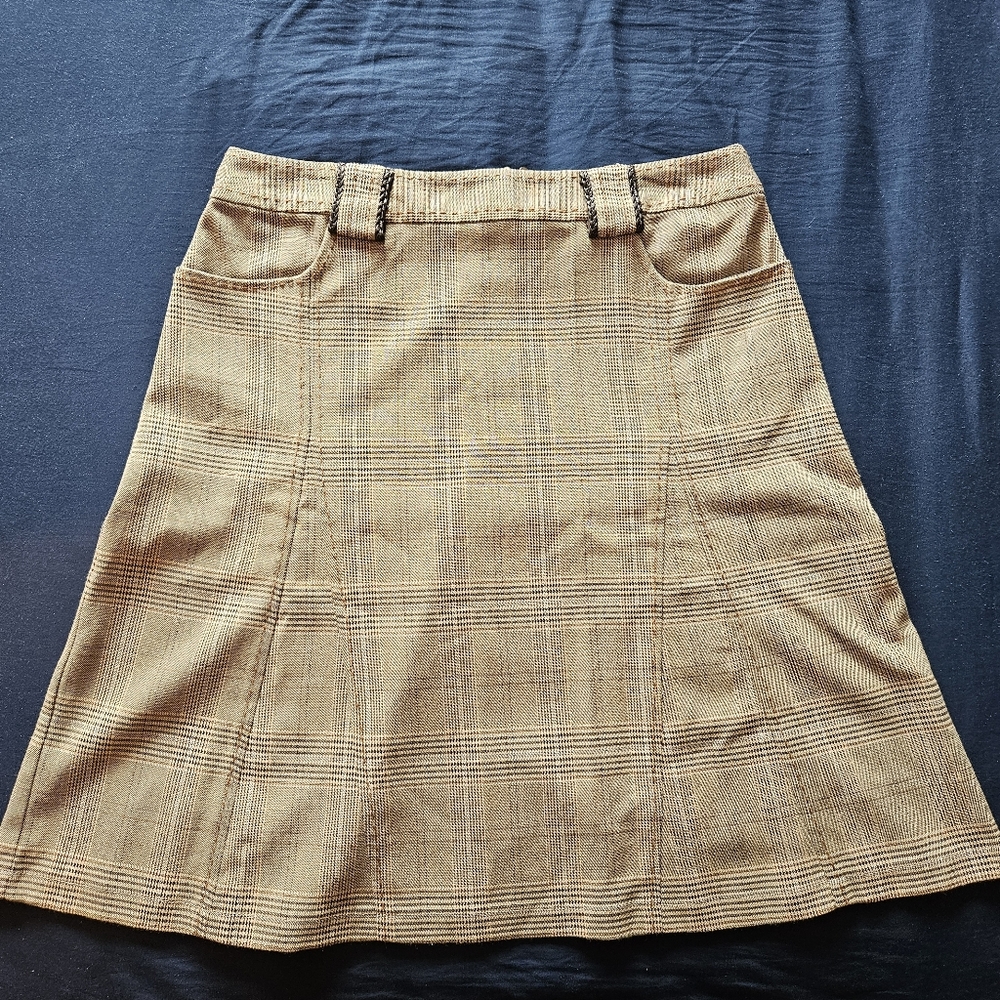 A-line Vintage Plaid Tan Women's Skirt 13/14